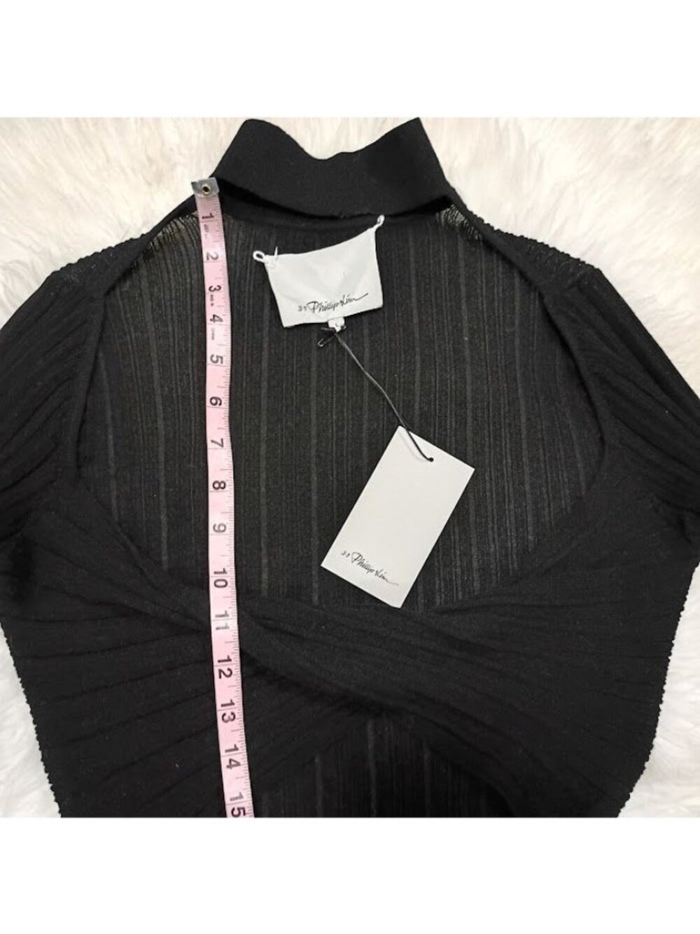 3.1 Phillip Lim Black Ribbed Twist-Front Turtleneck Long Sleeve Top Size L - Picture 11 of 15